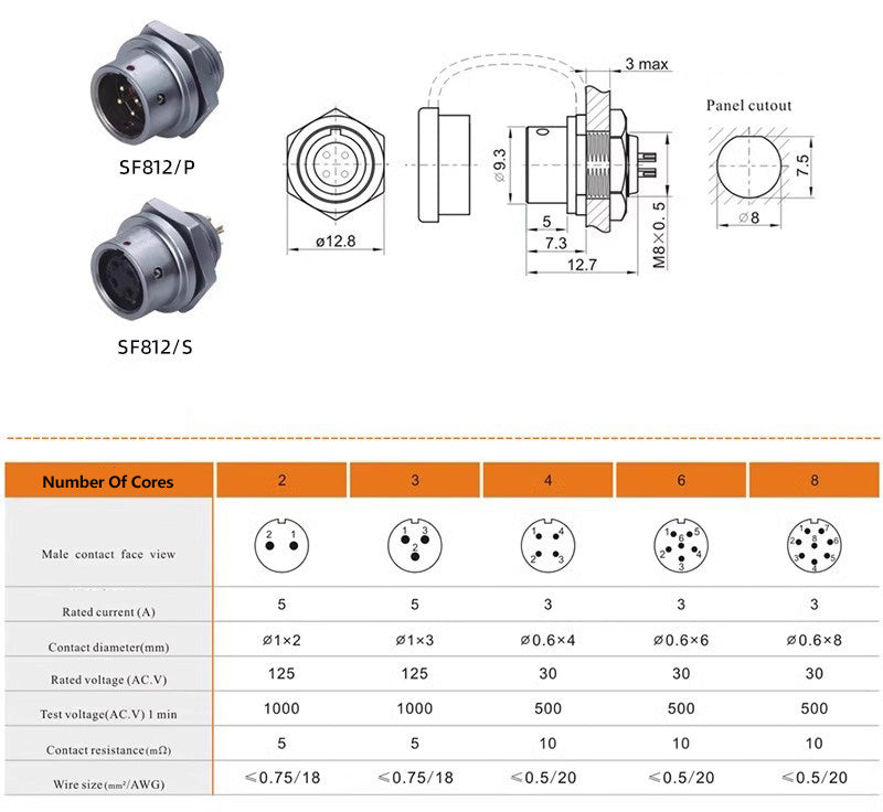 EW SF8 3-poliger Standard-Rundsteckverbinder aus Metall