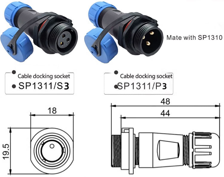 EW SP13 2 Pin IP68 Circular Plastic Connector
