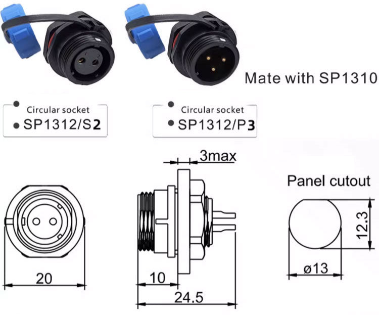 EW SP13 2 Pin IP68 Circular Plastic Connector
