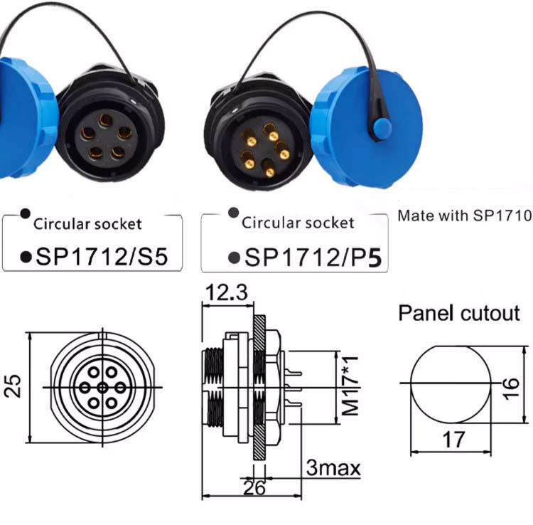EW SP17 3 Pin Circular Plug Connector Plastic
