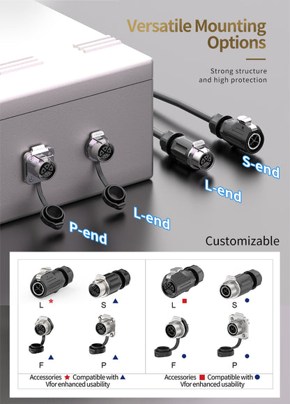 LP20 3+5 Pin Inline IP68 Electrical Waterproof Connectors