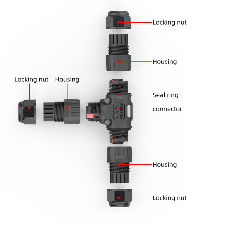 EW P20T 3Pin IP68 Screwless Waterproof Cable Connector