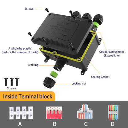 EW M2068XL-4T Cable Connector Waterproof Junction Box Outdoor 4 Way