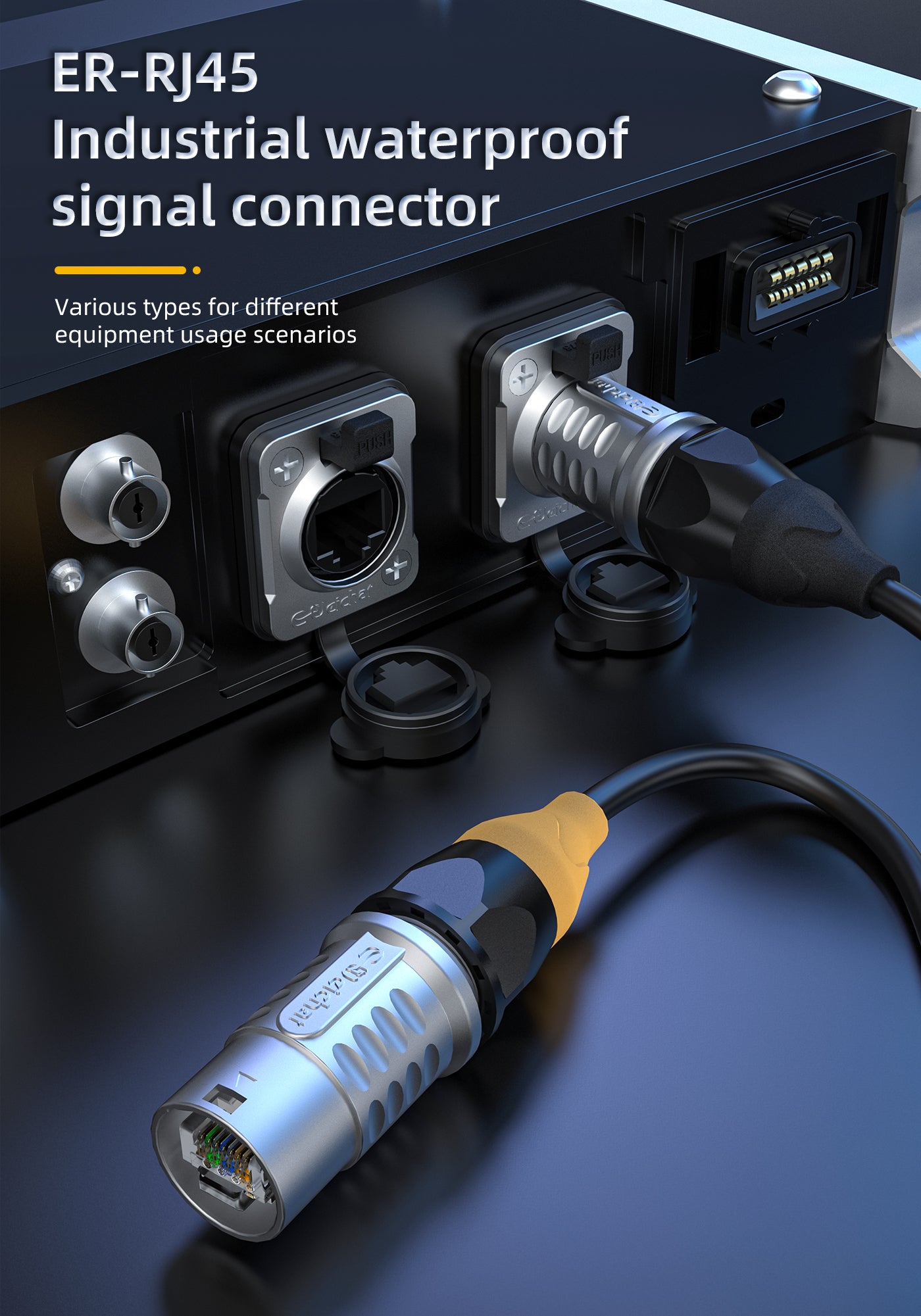 ER-RJ45 Waterproof Signal Data Connectors IP68 CAT6 Jack