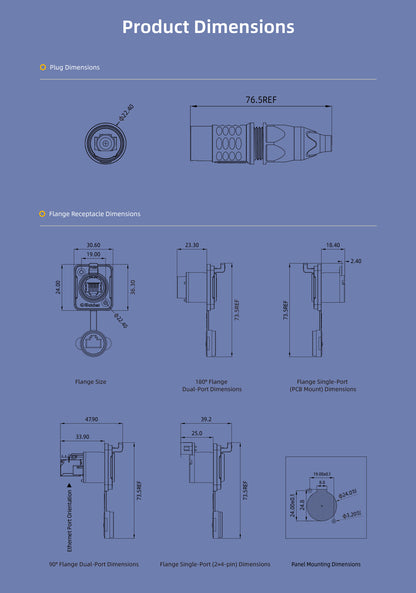 ER-RJ45 Waterproof Signal Data Connectors IP68 CAT6 Jack