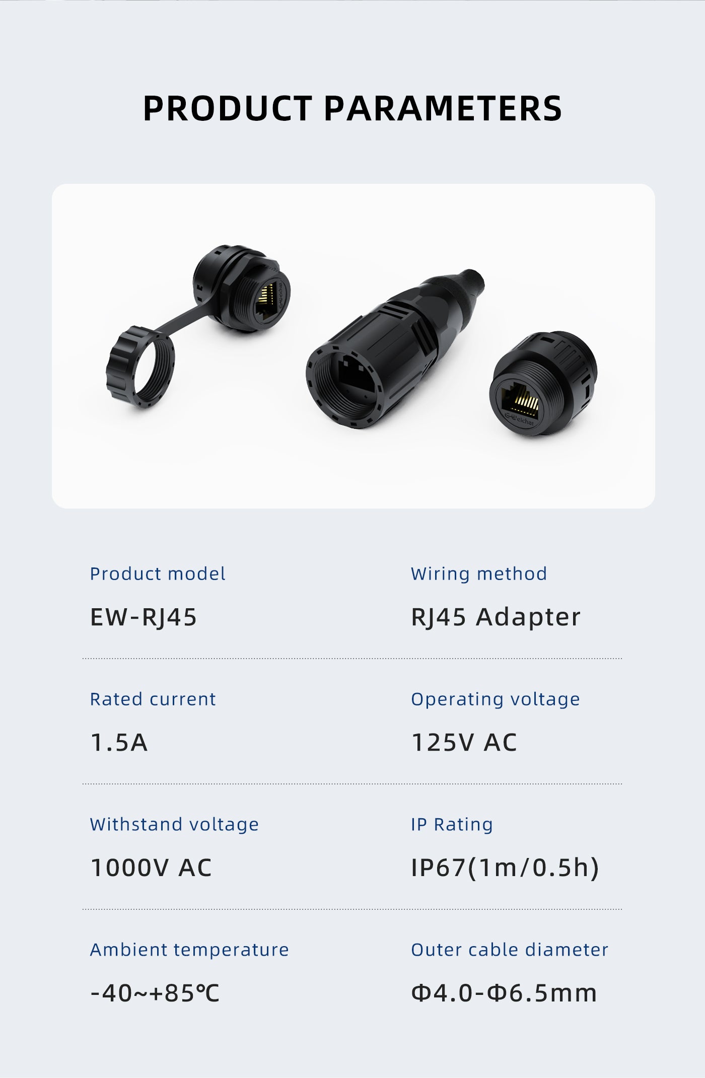 EW Waterproof RJ45 Connector Connector Power Signal