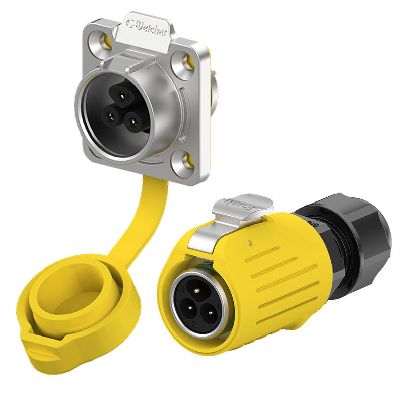 EW LP16 3 Pin Flange Outdoor Waterproof Wire Connectors Yellow