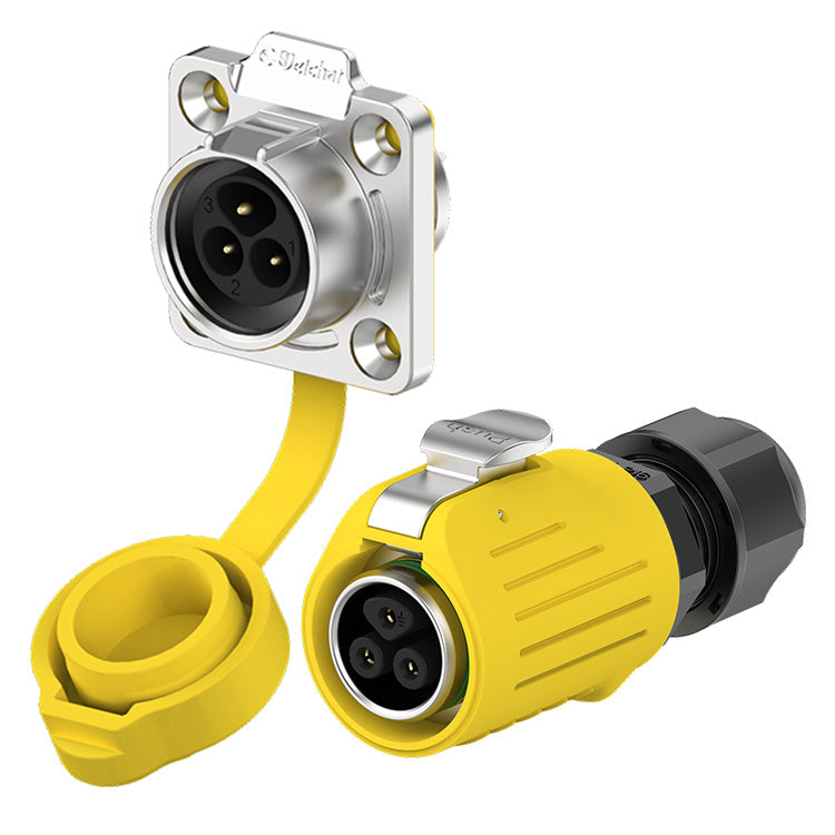 EW LP16 3 Pin Flange Outdoor Waterproof Wire Connectors Yellow