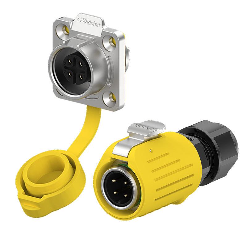 EW LP16 4 Pin Flange Yellow Electrical Waterproof Connectors