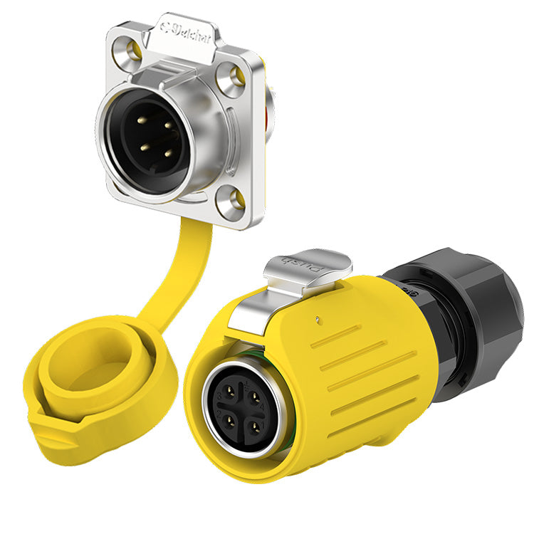 EW LP16 4 Pin Flange Yellow Electrical Waterproof Connectors