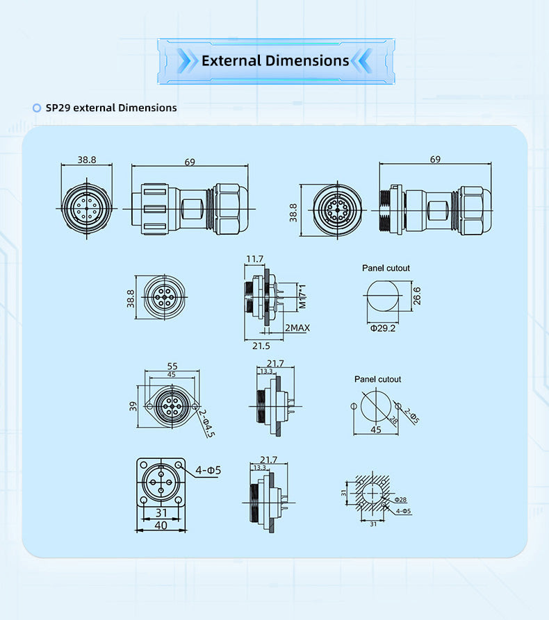 EW SP29 2 Pin Flange Circular Connector Electrical