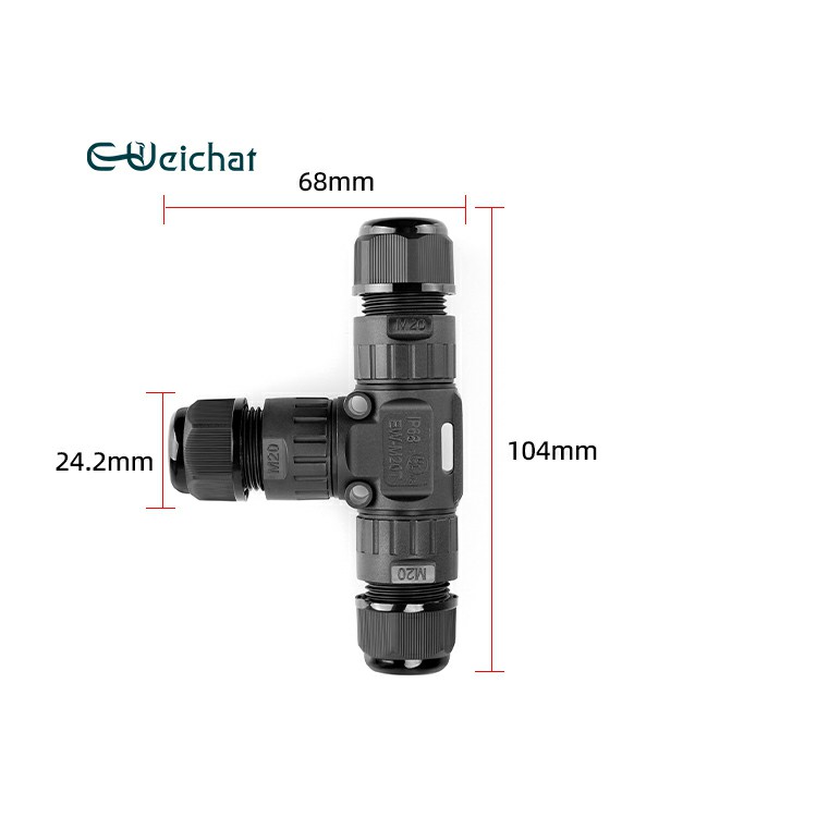 T Type ip68 Electric Waterproof Connector 2 Pin EW-M20T