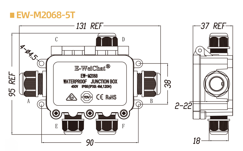 small 5 way junction box